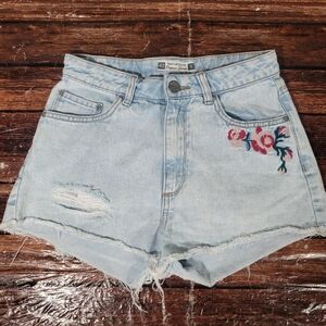 Terranova High Waisted Cut Off Denim Shorts With Floral Embroidery Size S